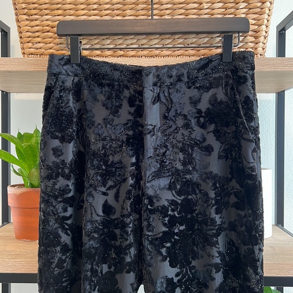 Zara Pants - NWOT Zara Mid-Rise Velvet Velour Burnout Capri Dress Pant Trouser, M
